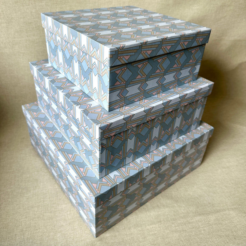 Gilded Era Blue Set of 3 Square Gift Boxes