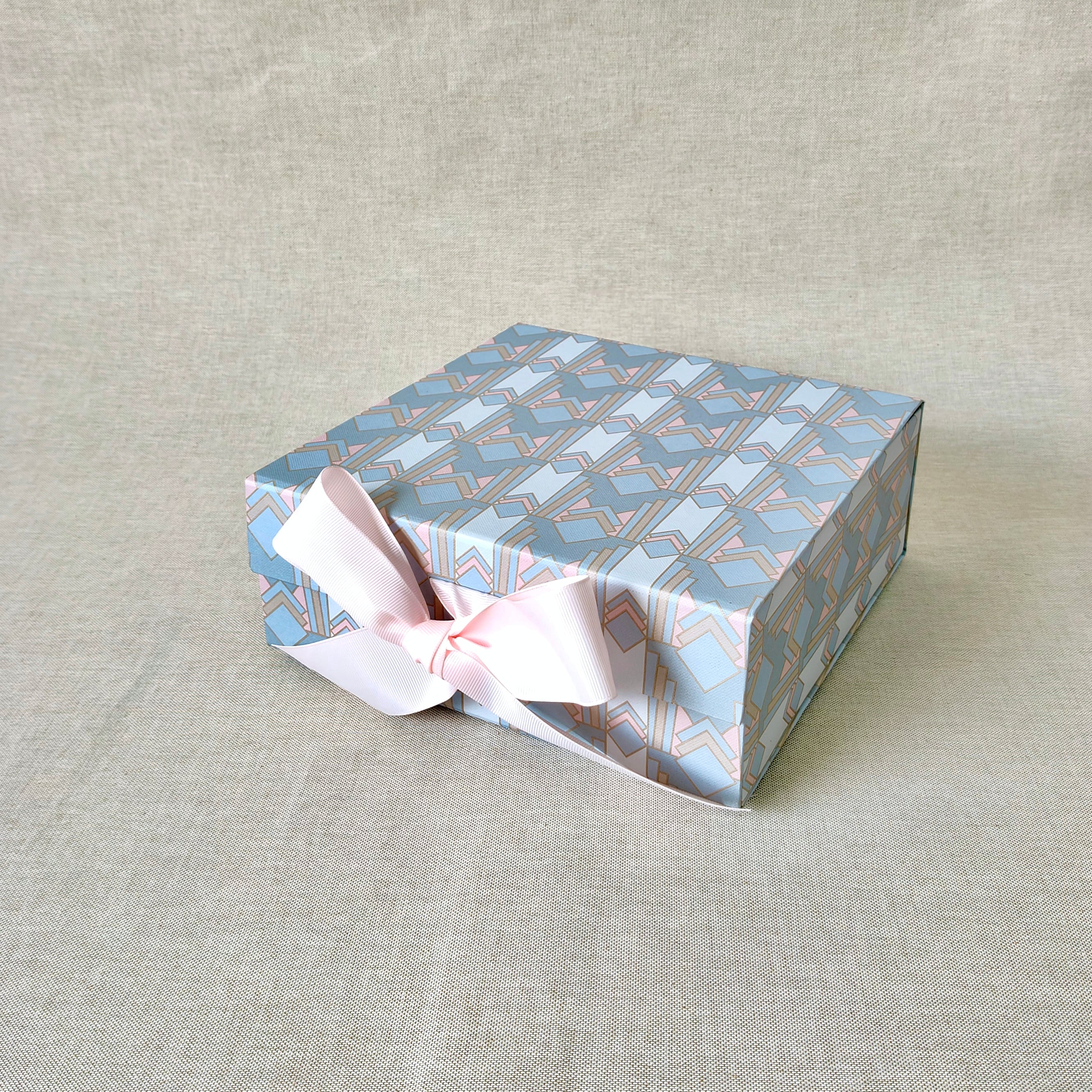 Gilded Era Blue Collapsible Box with Ribbon