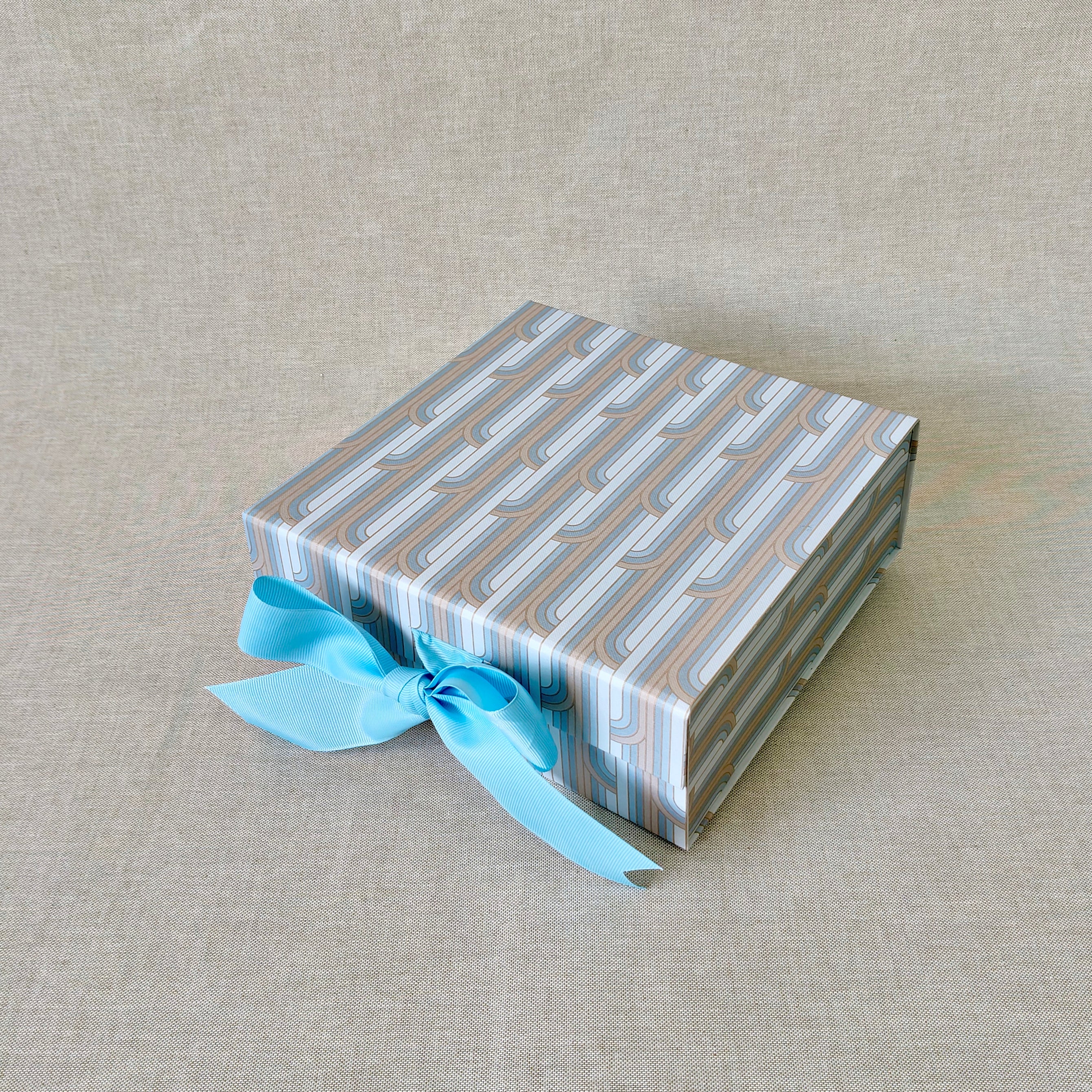 Gilded Era Blue Stripes Collapsible Box with Ribbon
