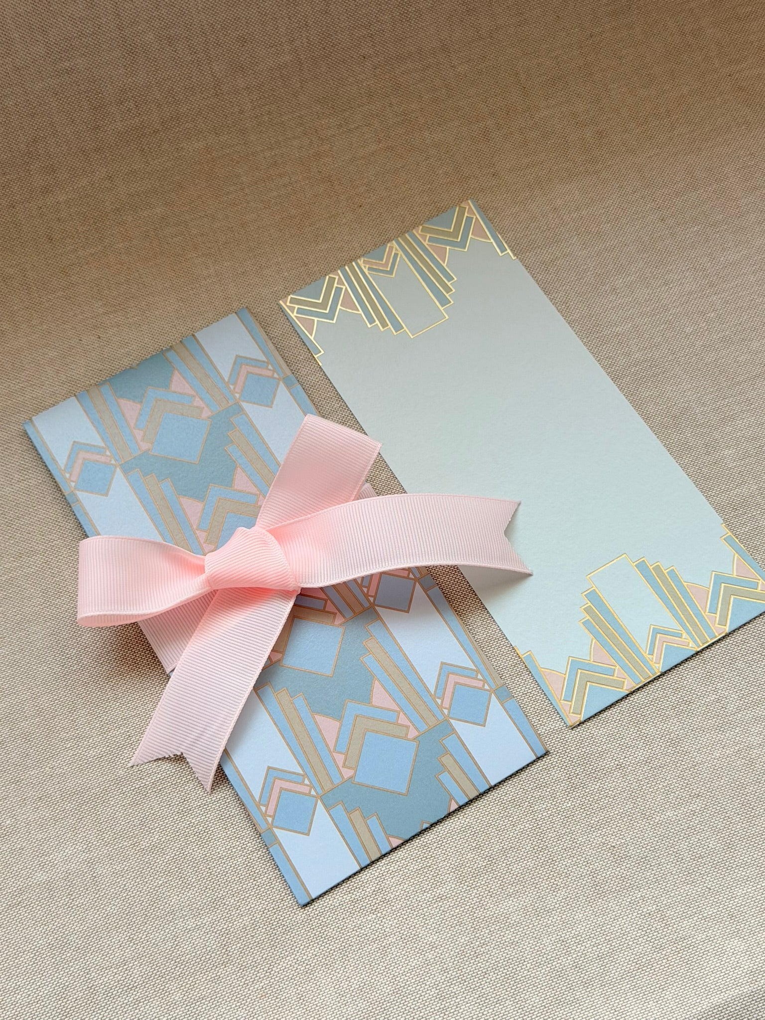 Gilded Blue Ribbon Envelopes with Notecards