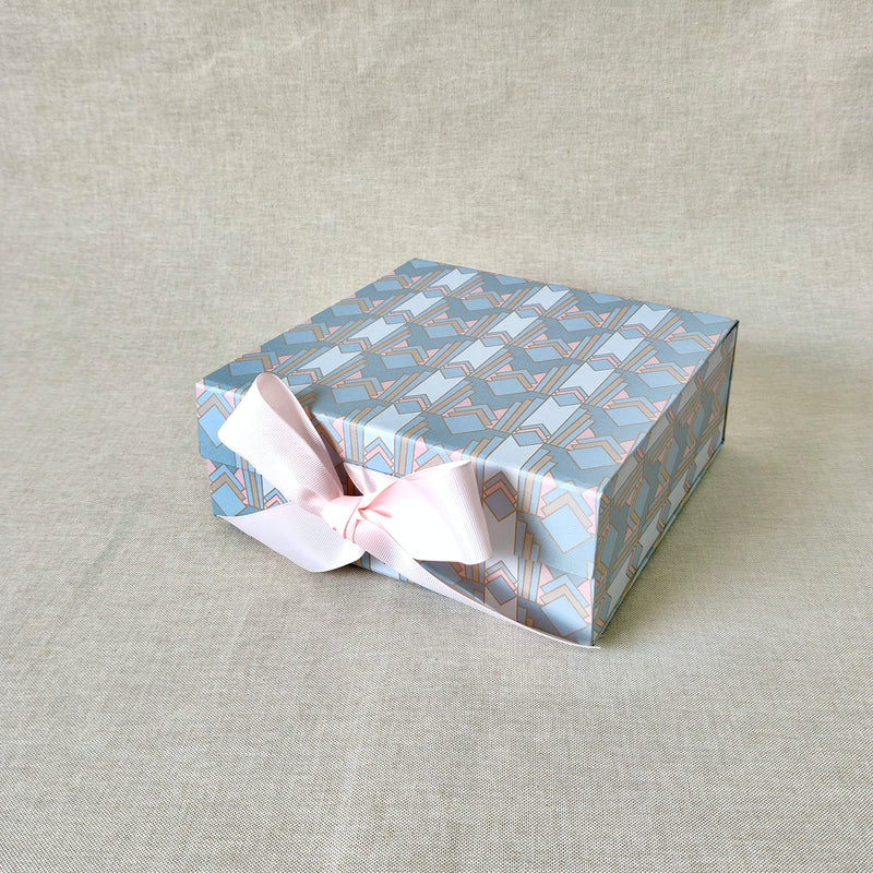 Gilded Era Blue Collapsible Box with Ribbon
