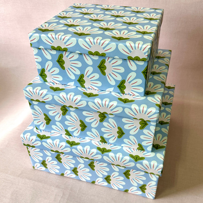 Hearts Blue Set of 3 Square Gift Boxes